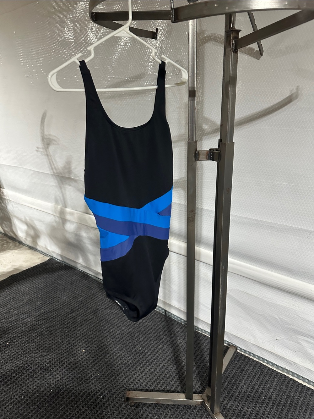 Black One-Piece Swimsuit with Blue Accent